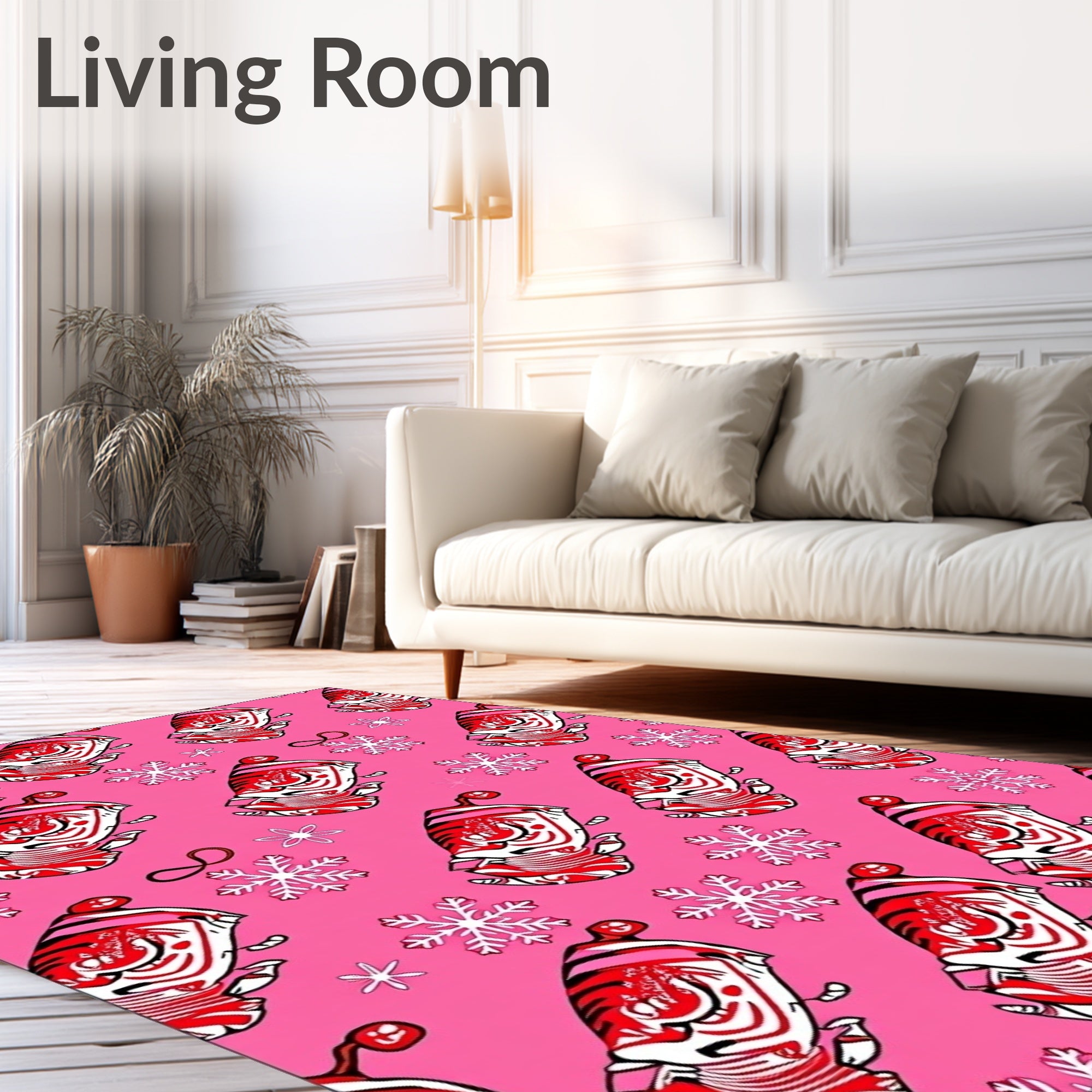 Pink Red White Snowflake Candy Canes Rug
