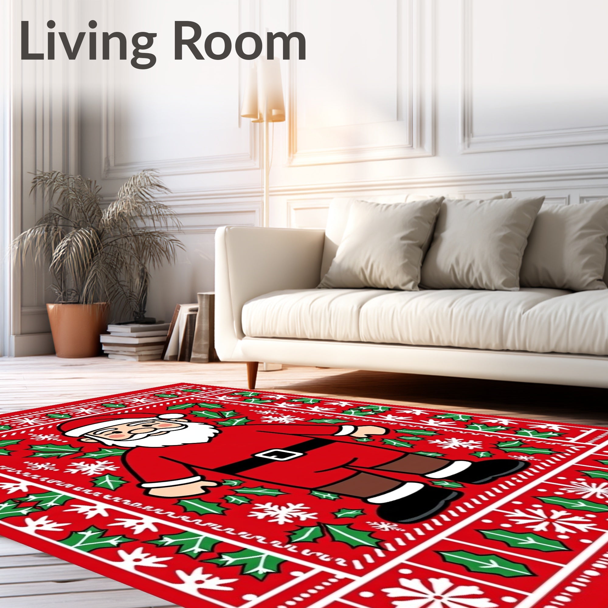 Red Santa Claus Holly Snowflake Christmas Rug