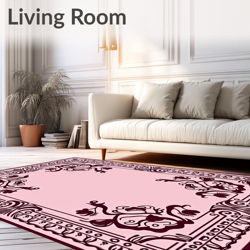Crimson Floral Corner Border Rug