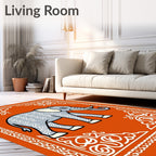 Orange Gray Elephant Scrollwork Border Rug
