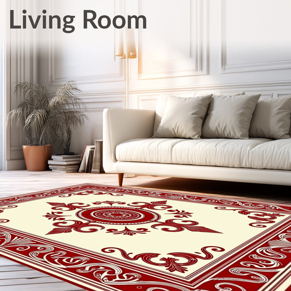 Crimson Cream Ornamental Medallion Rug