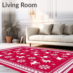 Reindeer Snowflake Crimson Festive Rug