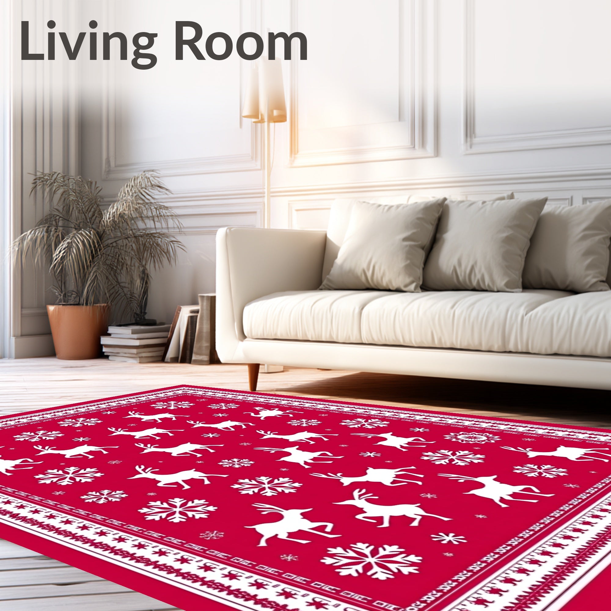 Reindeer Snowflake Crimson Festive Rug