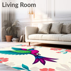 Vibrant Hummingbird Floral Border Rug
