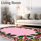Crimson Red Holly Wreath Border Rug