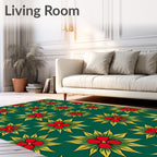 Emerald Green Red Yellow Floral Scatter Rug