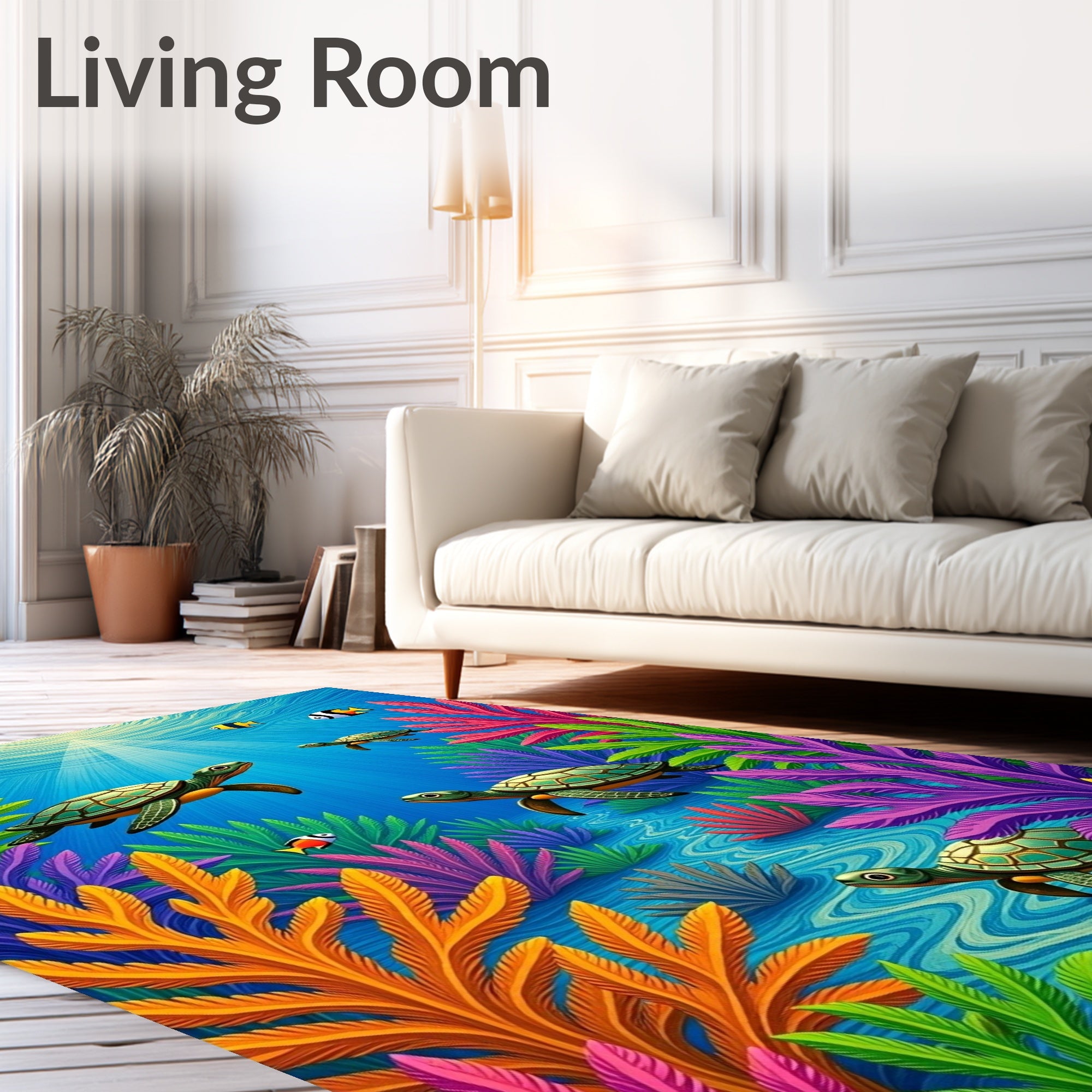Underwater Sea Turtle Teal Coral Garden Rug