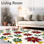 Crimson Floral Green Leaf Yellow Bow Rug