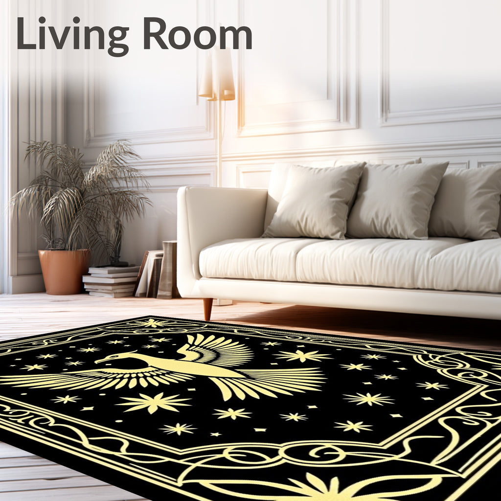 Golden Phoenix Stars Ornate Border Rug