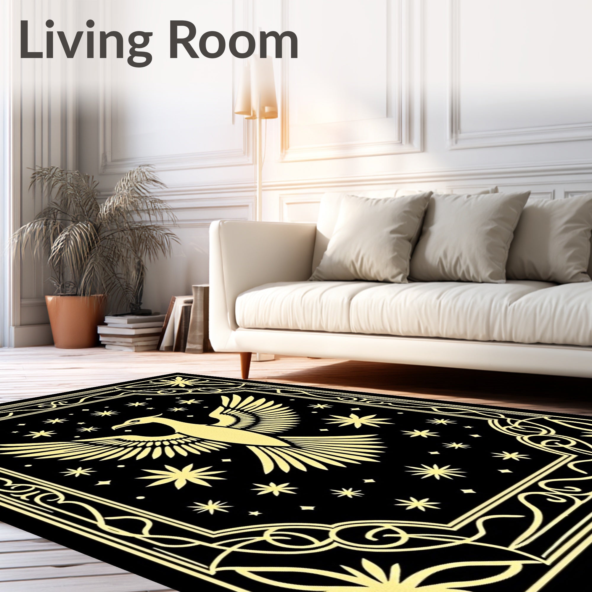 Golden Phoenix Stars Ornate Border Rug