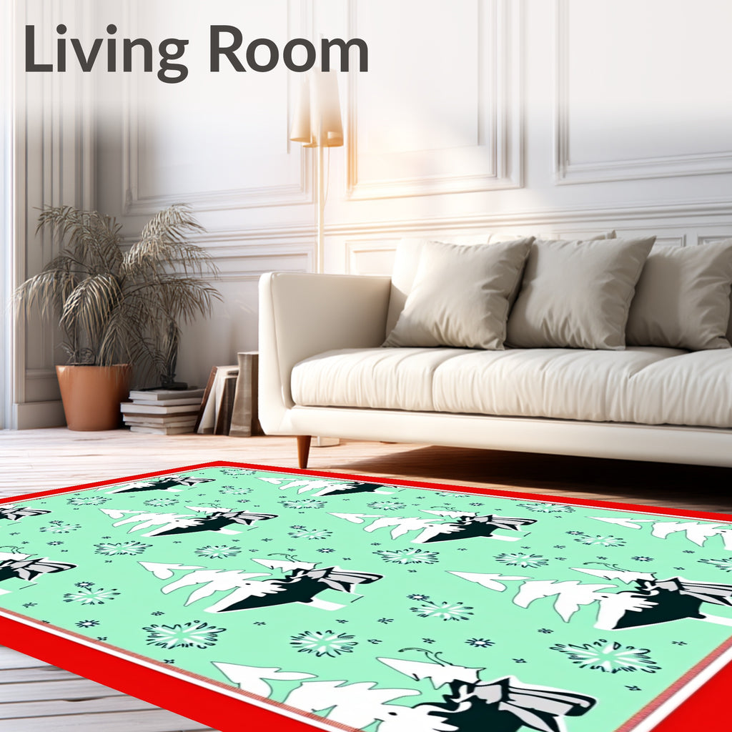 Mint Green Christmas Tree Snowfall Rug
