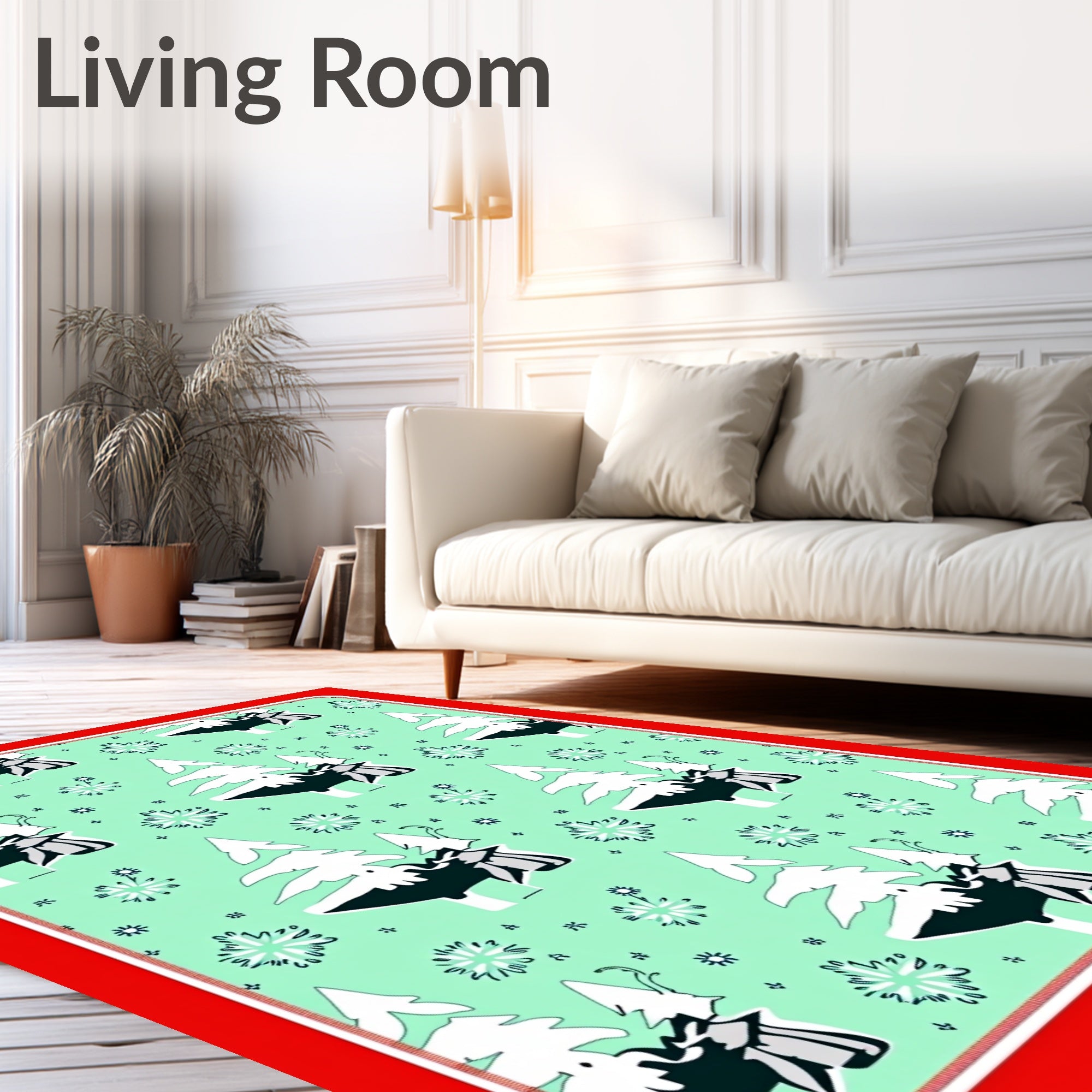 Mint Green Christmas Tree Snowfall Rug