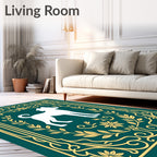 Golden Emerald Dog Silhouette Floral Border Rug