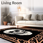Cream Skull Black Ornate Frame Rug