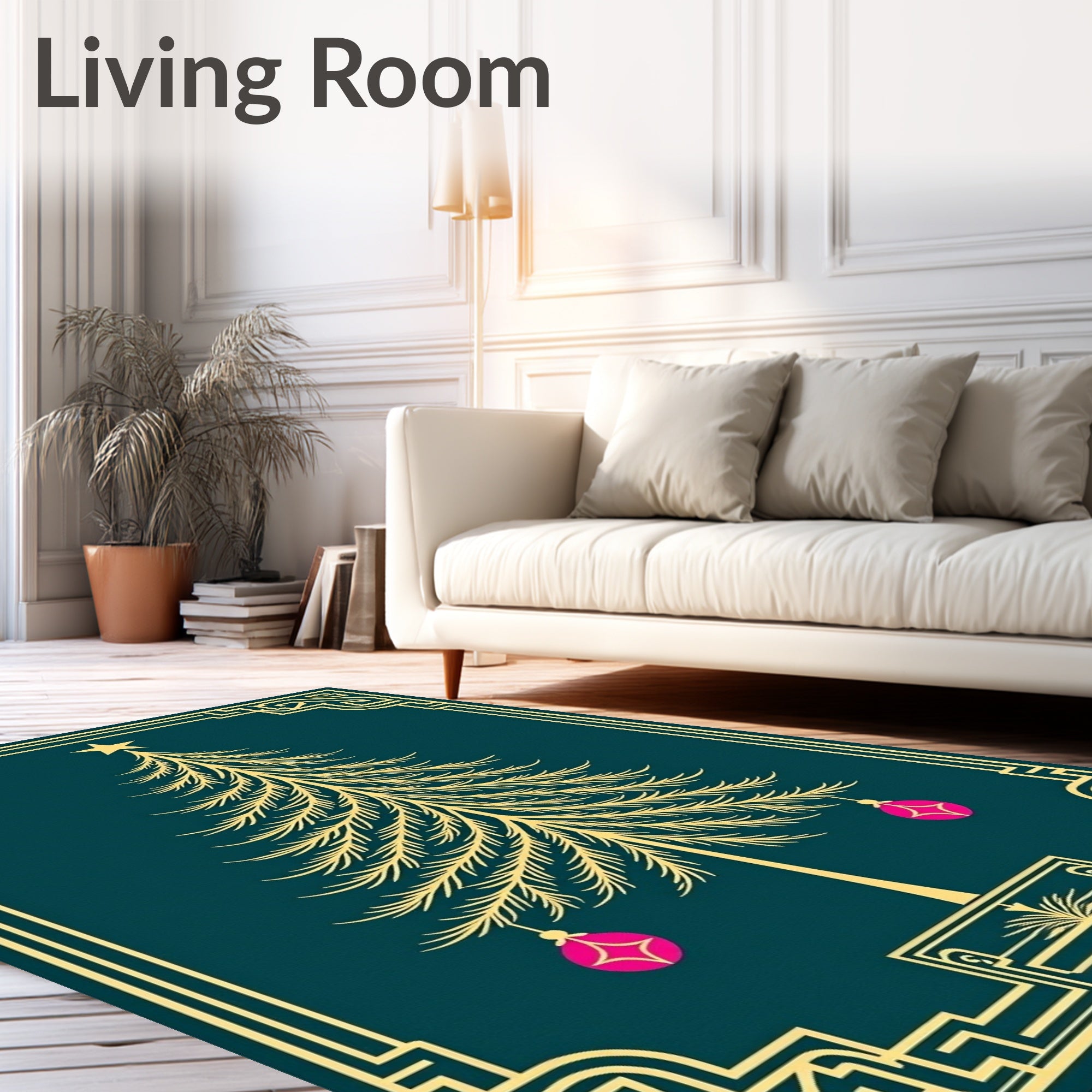 Golden Christmas Tree Pink Ornaments Rug