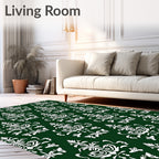 Emerald Green White Classic Damask Rug