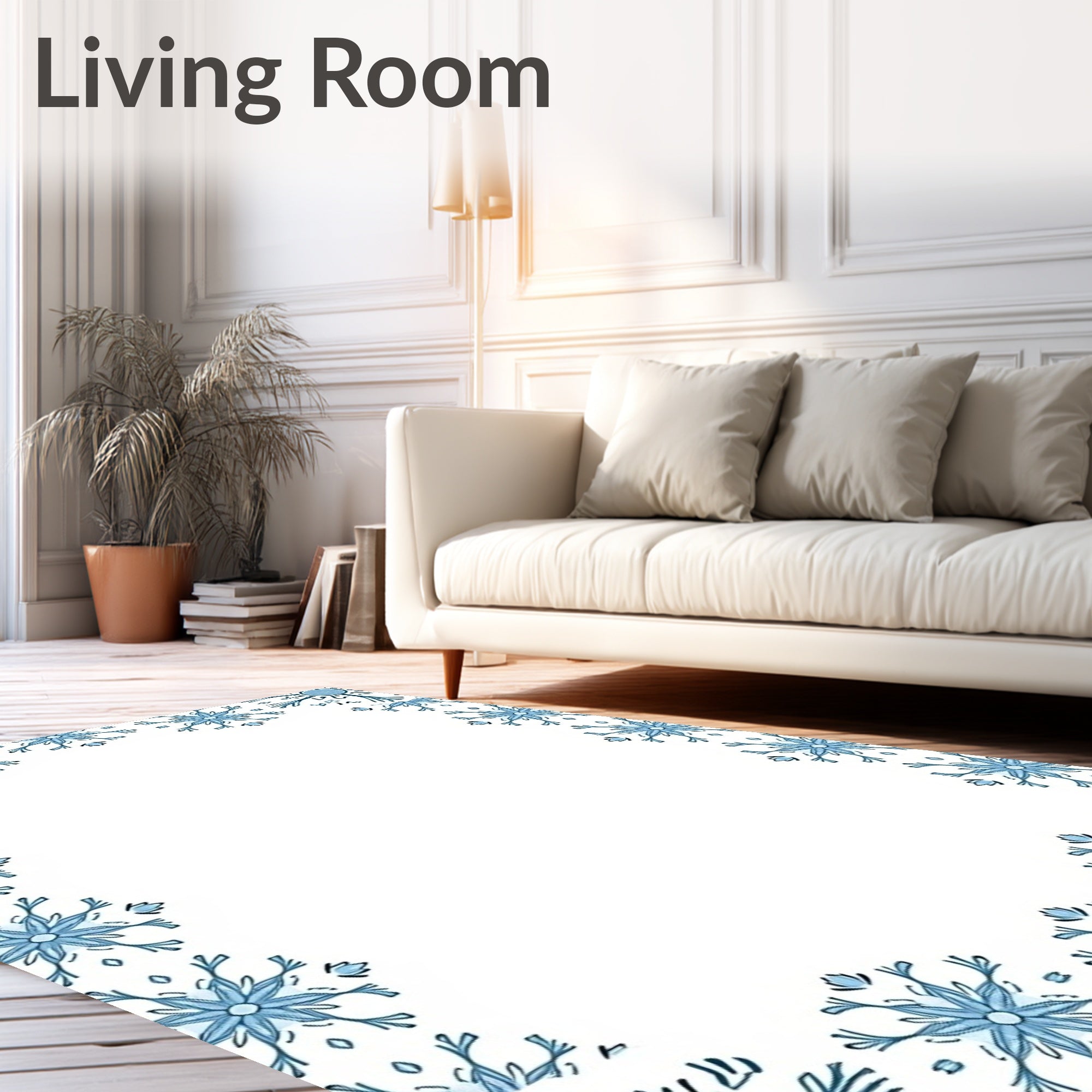 Winter Blue Snowflake Border Rug