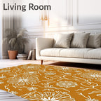 Earthy Ochre White Floral Vine Medallion Rug