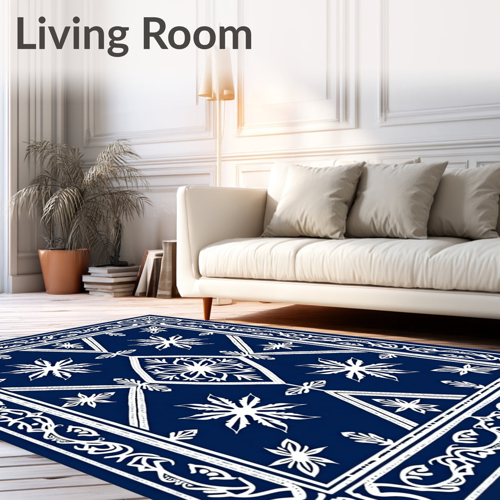 Navy White Starburst Geometric Medallion Rug