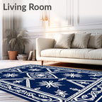 Navy White Starburst Geometric Medallion Rug