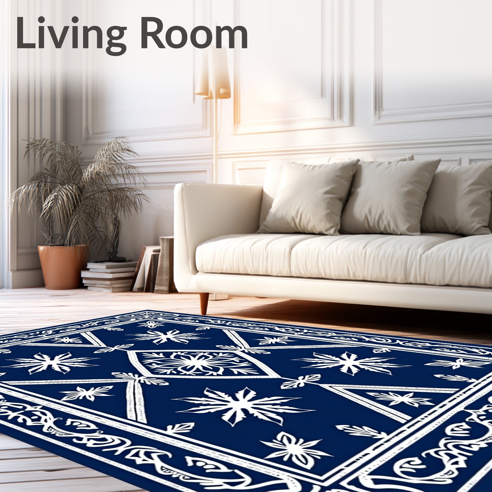 Navy White Starburst Geometric Medallion Rug