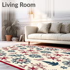Winter Red Blue Snowflake Forest Rug