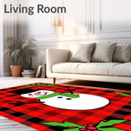 Cheery Snowman Plaid Holly Accent Rug
