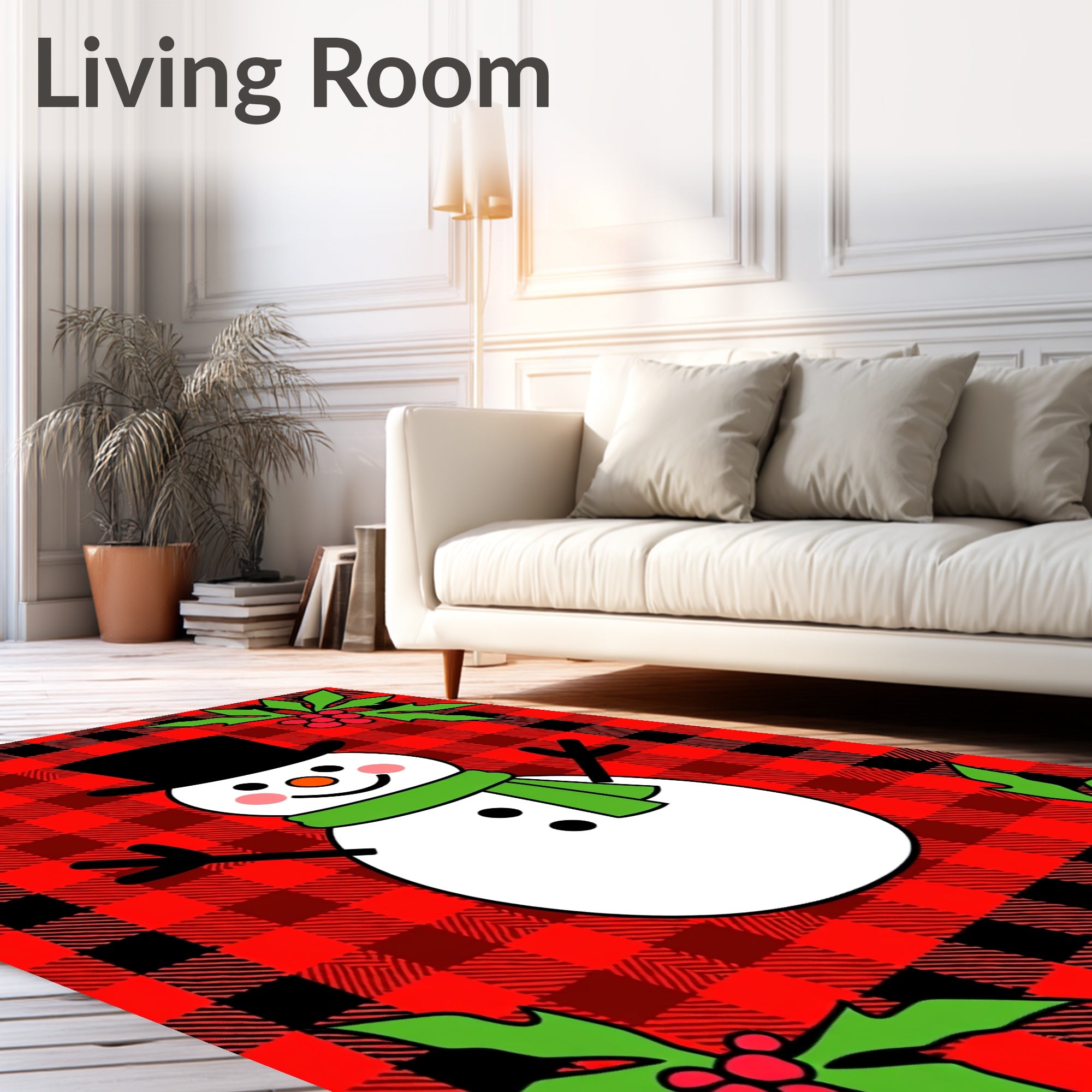 Cheery Snowman Plaid Holly Accent Rug