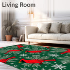 Vibrant Red Cardinal Snowflakes Foliage Rug