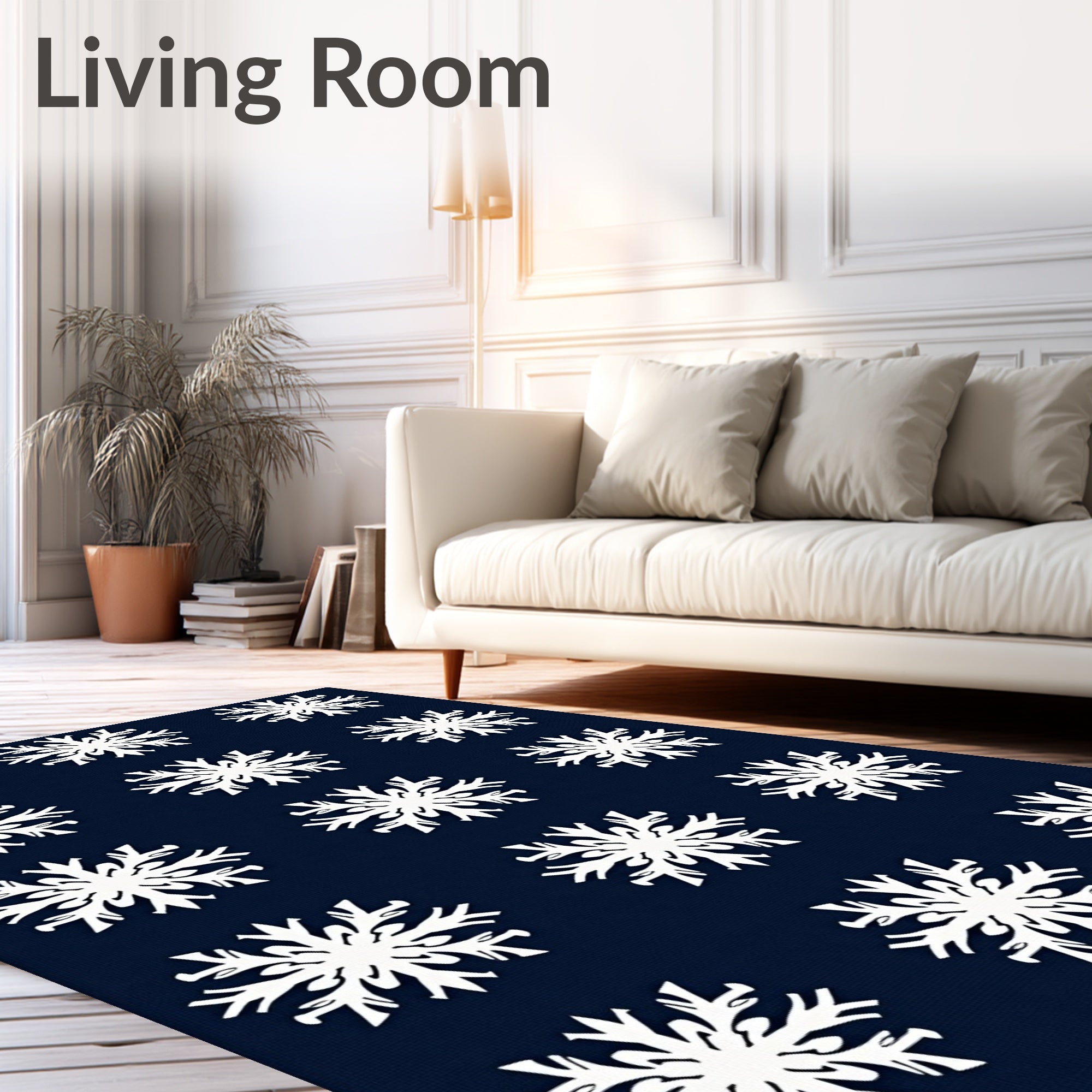 White Snowflake Navy Repeat Rug