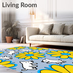 Playful White Dogs Yellow Flower Garland Rug