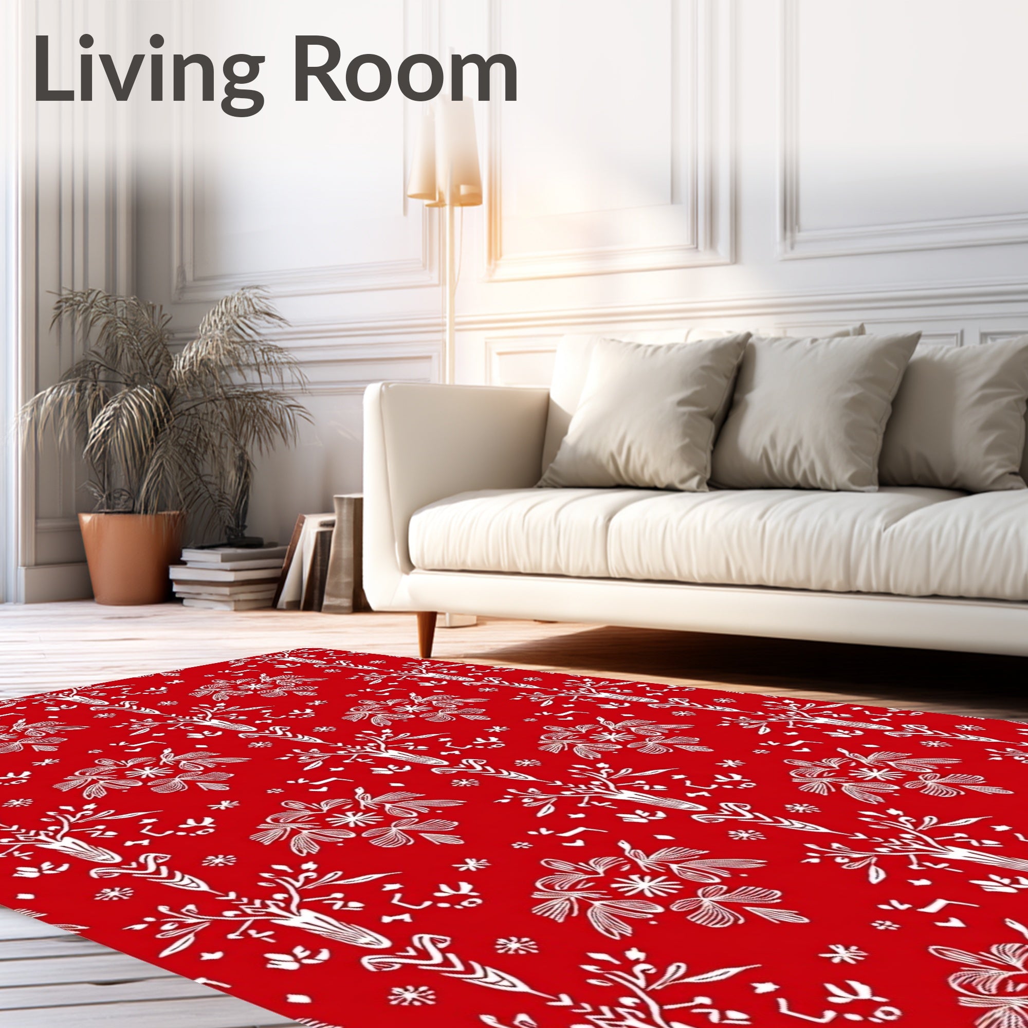 Crimson White Nordic Tree Snowflake Rug