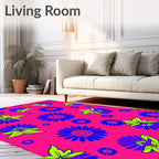 Vibrant Blue Flower Garden Pink Rug