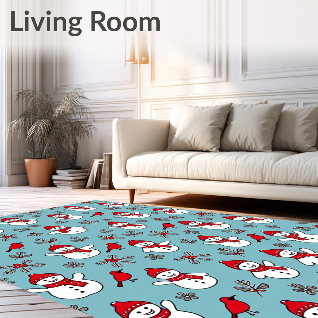 Cheerful Snowmen Red Bird Holiday Scatter Rug