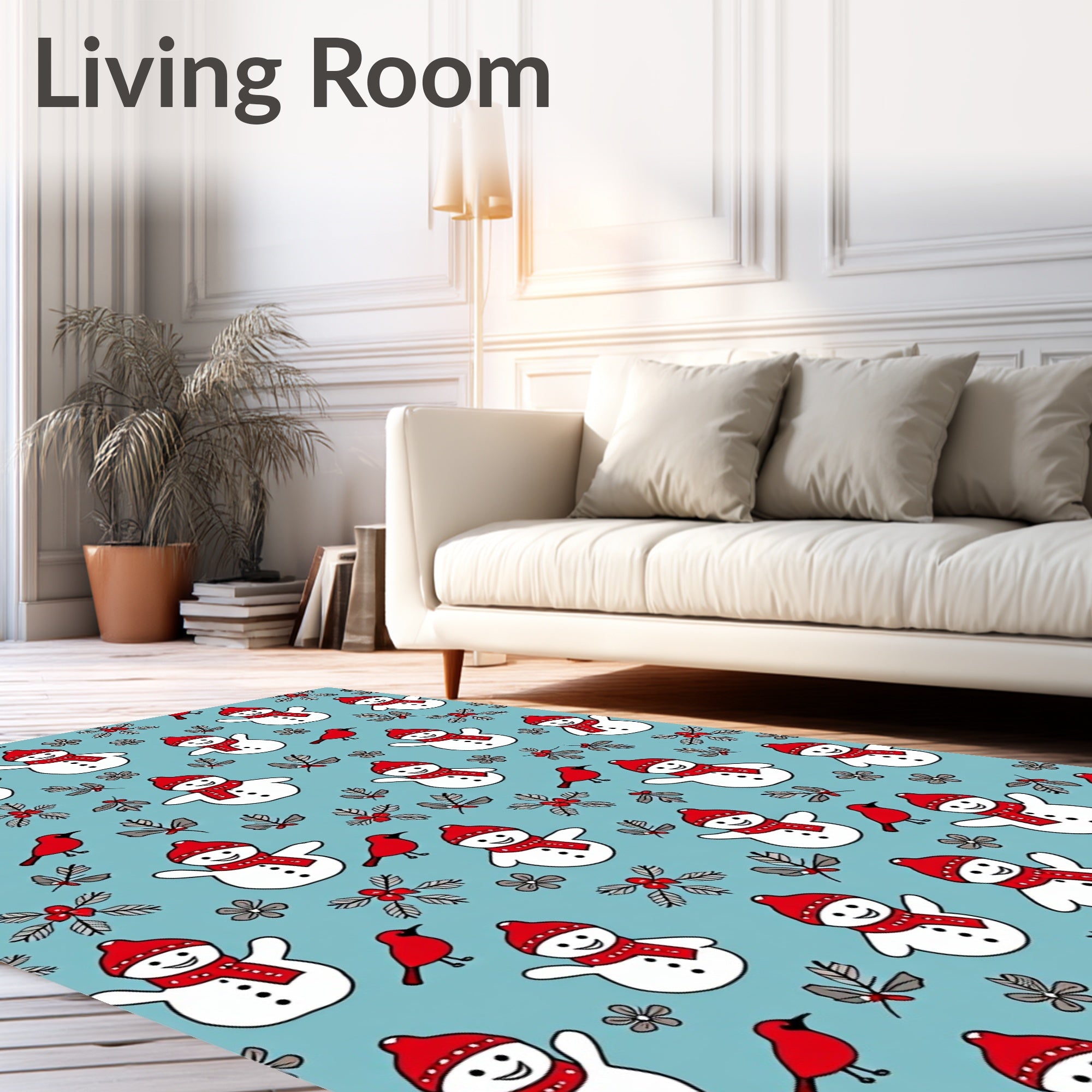 Cheerful Snowmen Red Bird Holiday Scatter Rug