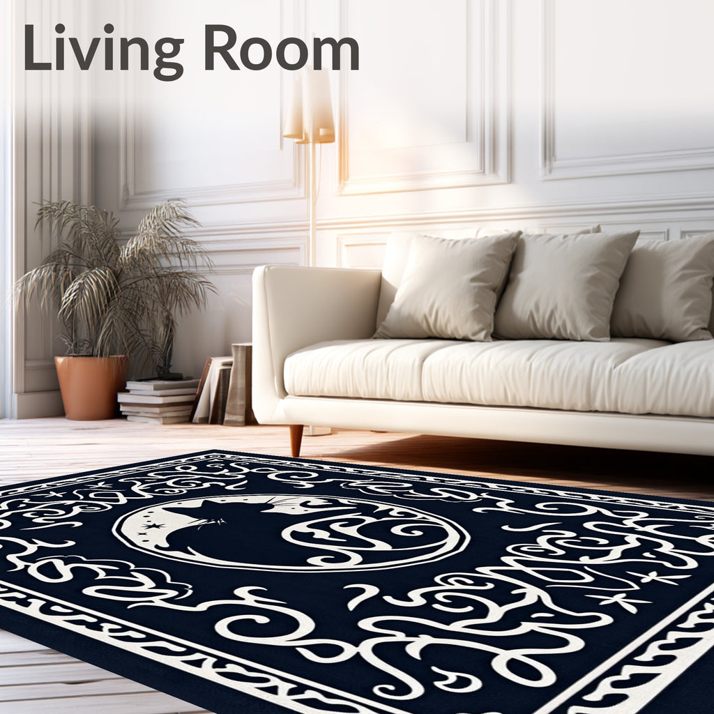 Mystical Black Cat Celestial Circle Rug