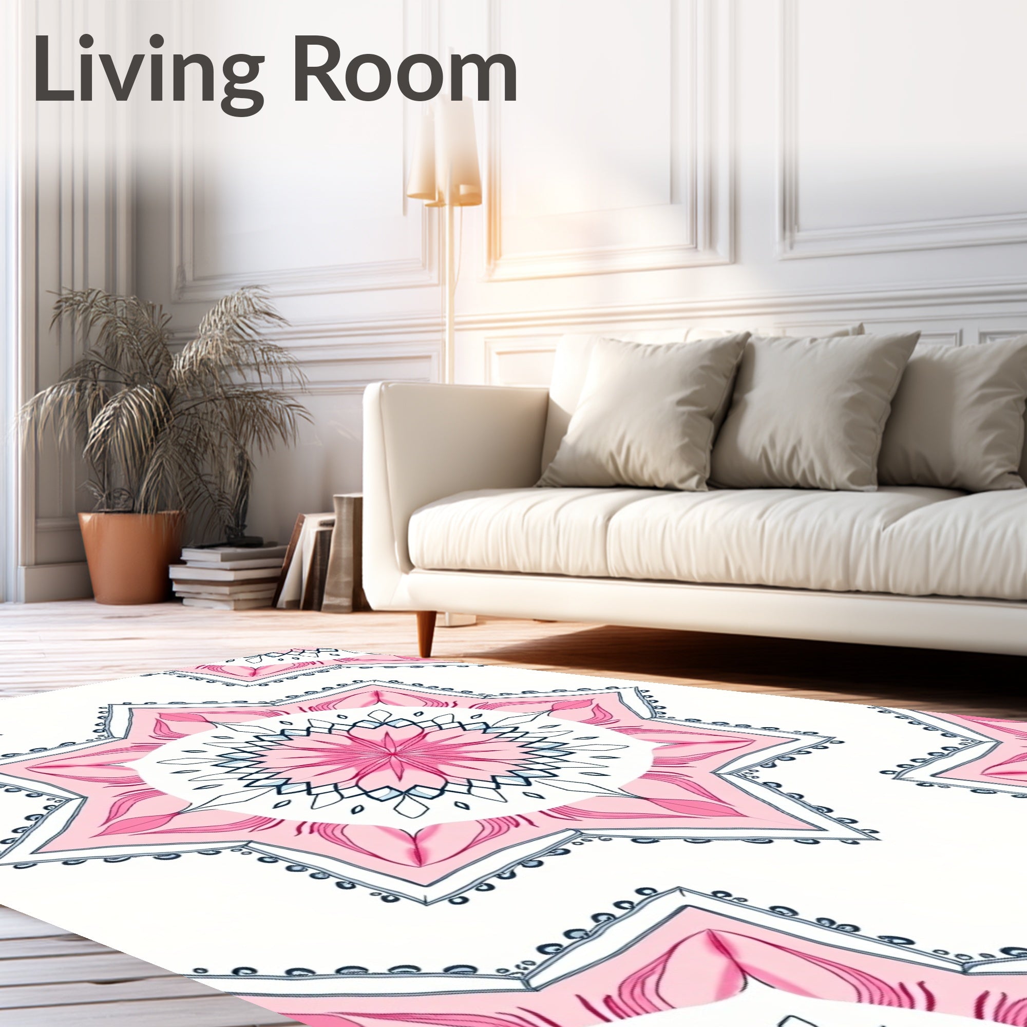 Pink Floral Starburst Mandala Rug