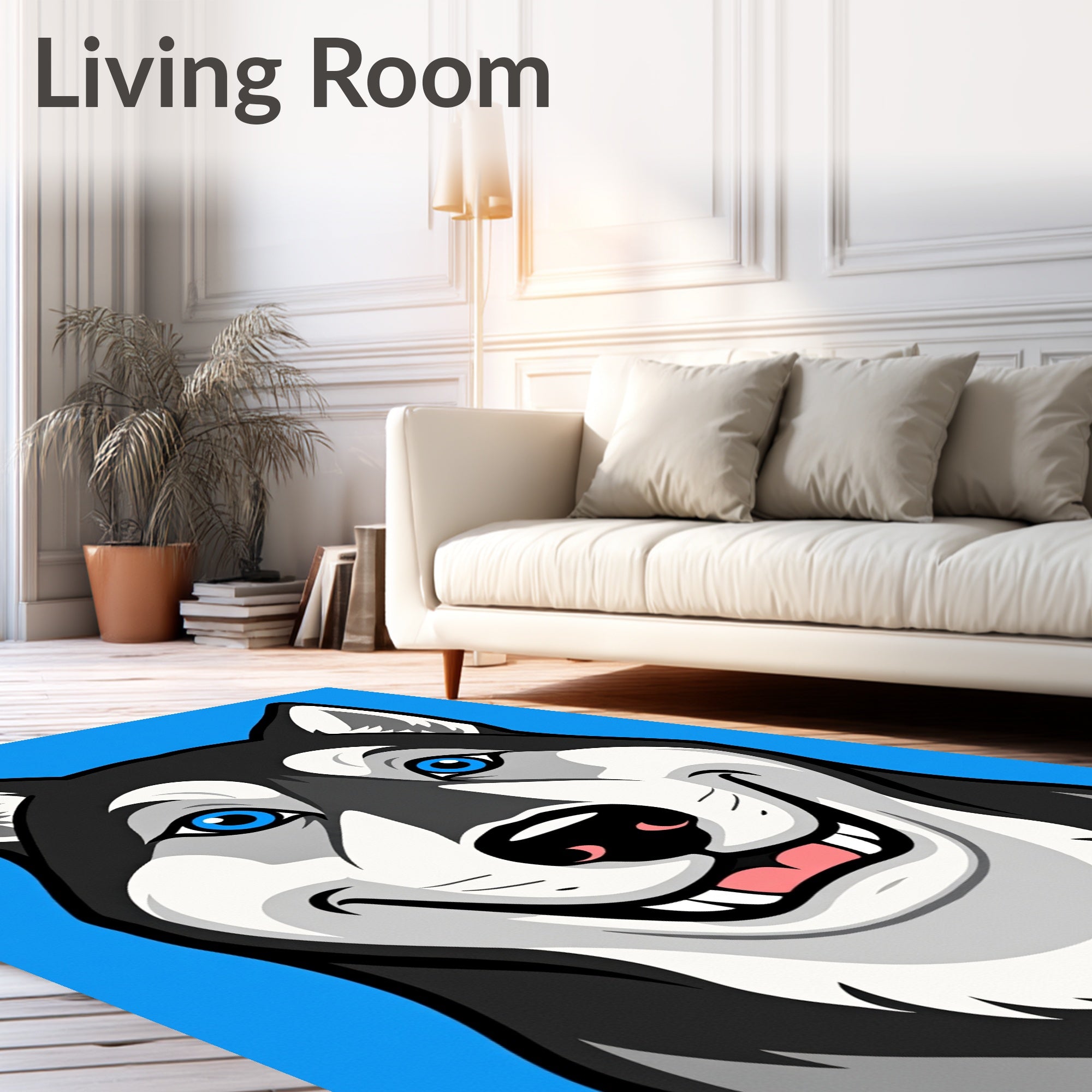 Playful Blue Eyed Husky Face Rug