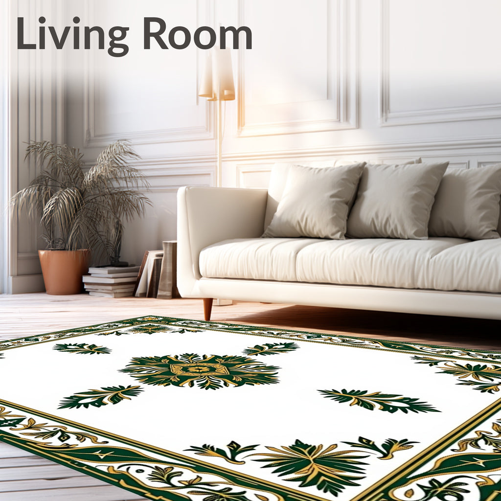 Green Gold Elaborate Floral Lattice Rug
