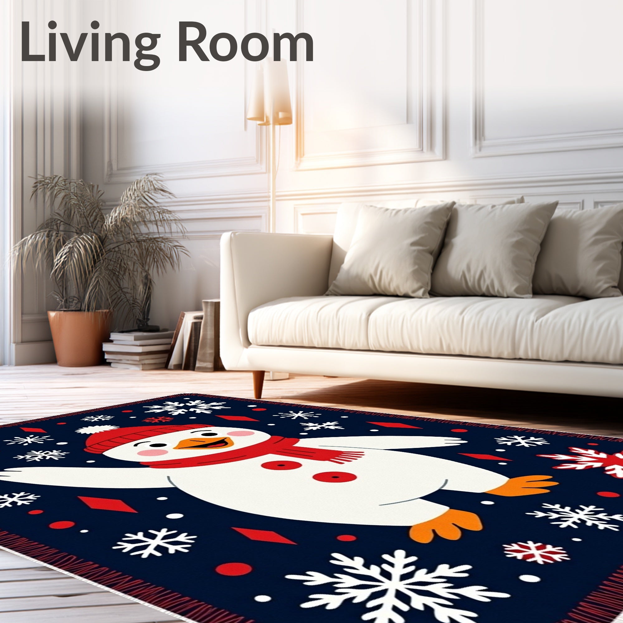 Festive Snowman Red Snowflake Navy Rug