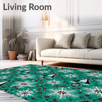 Teal White Red Snowflake Geometric Rug