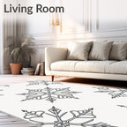 Winter Snowflake Embroidered Black White Rug