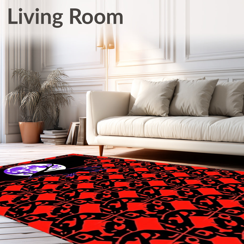 Red Black Raven Moon Graphic Rug