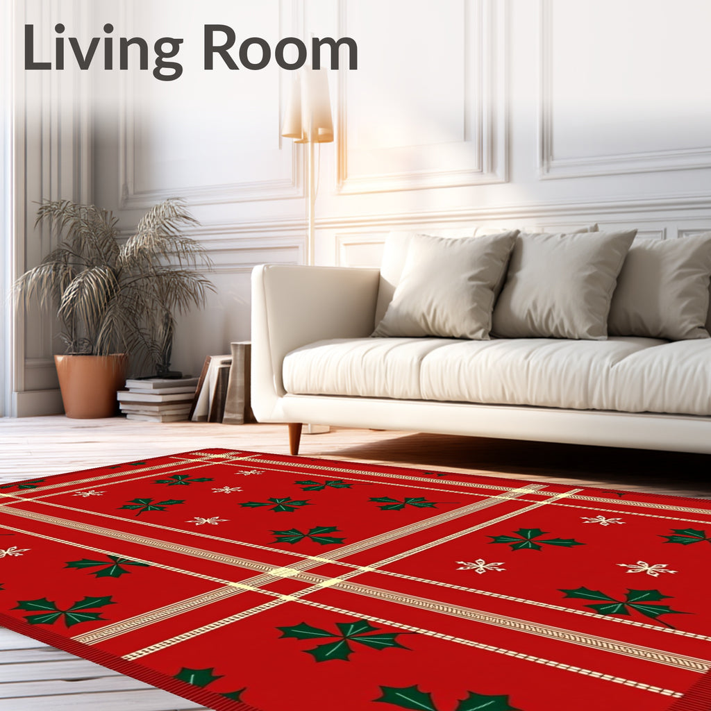 Red Holly Snowflake Plaid Rug