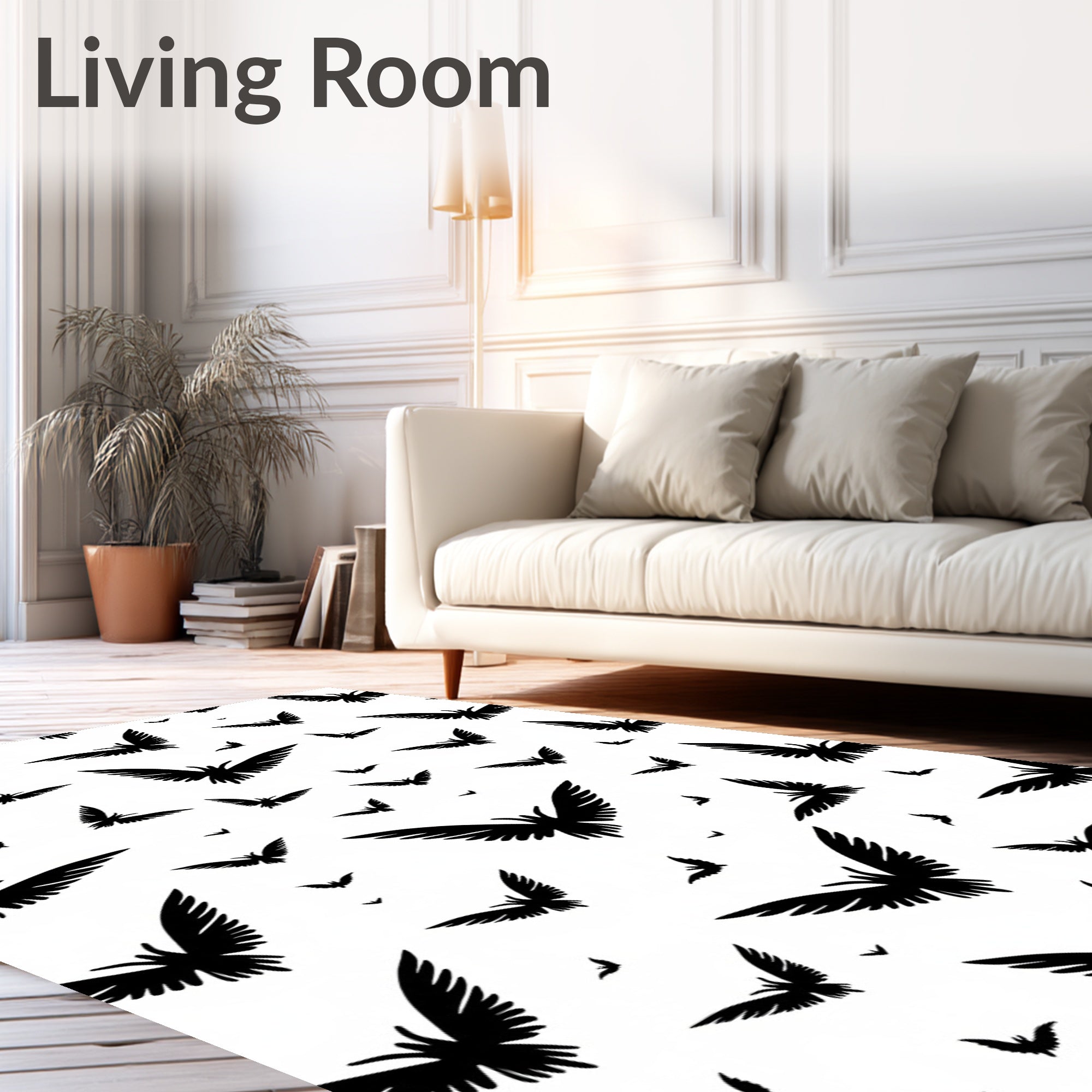Black Silhouette Bat Swarm Rug