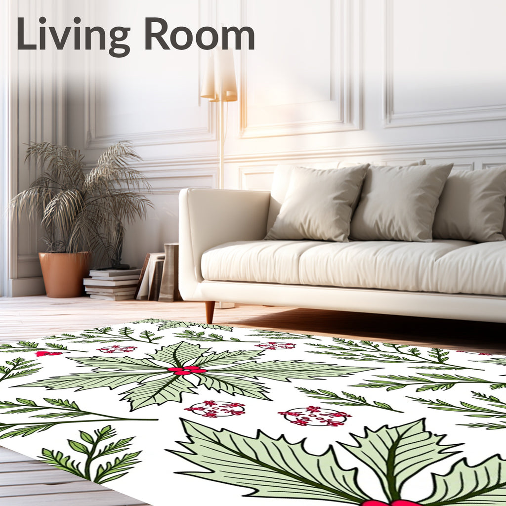 Christmas Holly Berry Foliage Medallion Rug