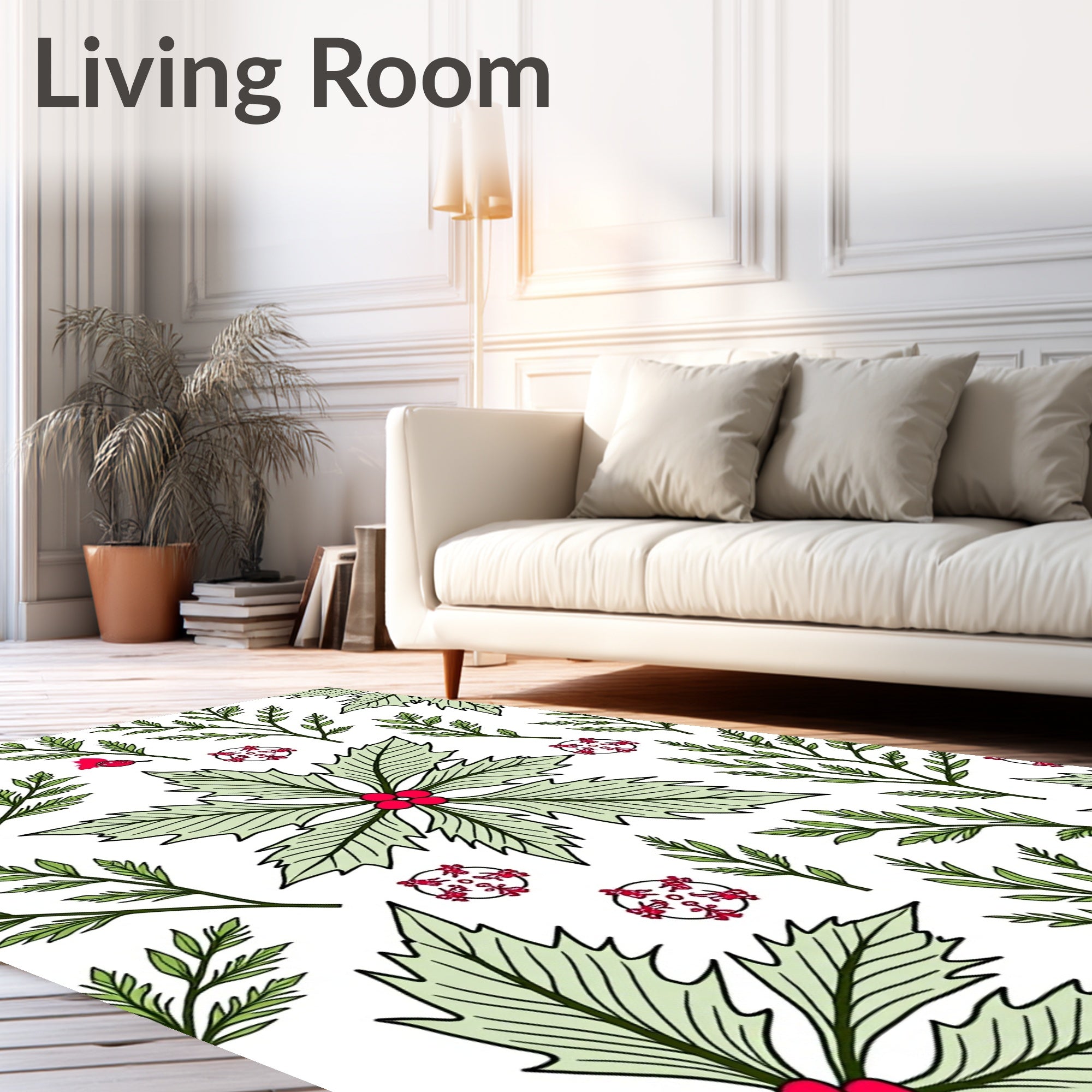 Christmas Holly Berry Foliage Medallion Rug