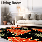 Festive Red And Gold Pine Tree Snowflakes Rug