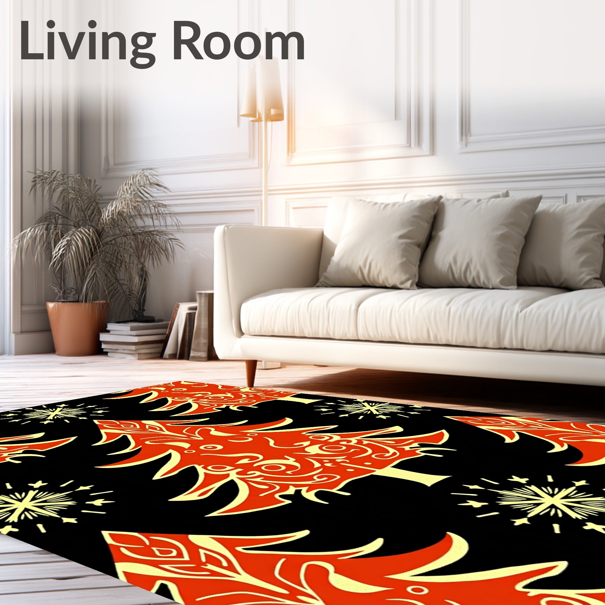Festive Red And Gold Pine Tree Snowflakes Rug