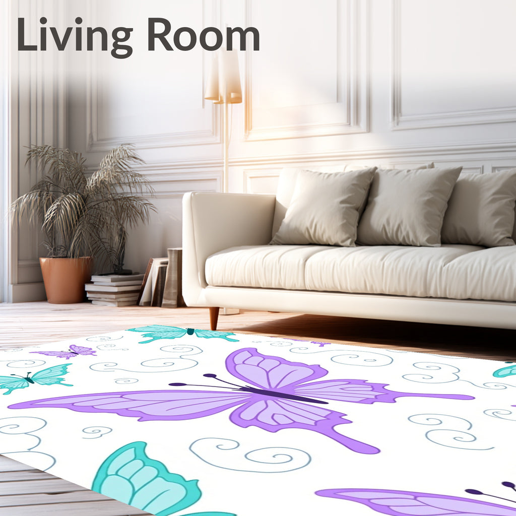 Pastel Lilac Teal Butterfly Swirls Rug